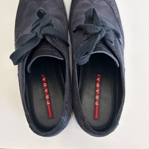 PRADA Suede Lasercut Accents Sneaker Mens 8 Black - Picture 6 of 11